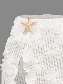 Swim Chiccia 2026新款女士夏季沙滩度假优雅花卉纹理特殊面料金属星星装饰侧开衩长款卡夫坦半身裙 - 杏色 - 查看 5