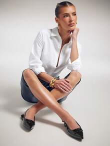 SHUZIA 女士尖头方扣亮面漆皮黑色露跟平底鞋 – 柔软舒适的鞋垫，精致光泽，轻松打造日常造型 - 黑色 - 查看 6