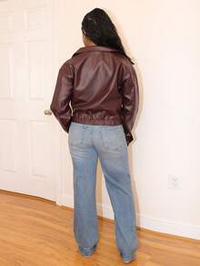 Steph T Chaqueta de mujer de unicolor a la moda, para primavera y otoño - Burdeos - Ver 2