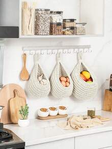 1个手工编织壁挂篮，天然亚麻收纳篮，波西米亚风格，创意壁挂收纳袋，水滴形，花园植物盆栽容器，可存放水果、蔬菜、大蒜和洋葱、鲜花，厨房装饰，花园装饰，适合家居客厅和厨房装饰，具有自然气息，工艺篮，婚礼礼品装饰篮。 - 棕色 - 查看 3