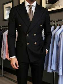 Men's Commuter Gentleman Business Double-Breasted Lapel Coat - Black - View 1