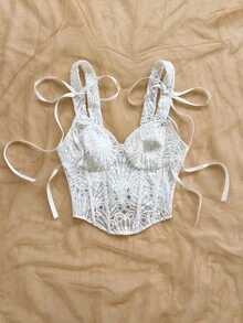 Soleia 女士浪漫法式蕾丝吊带背心 - 白色 - 查看 6