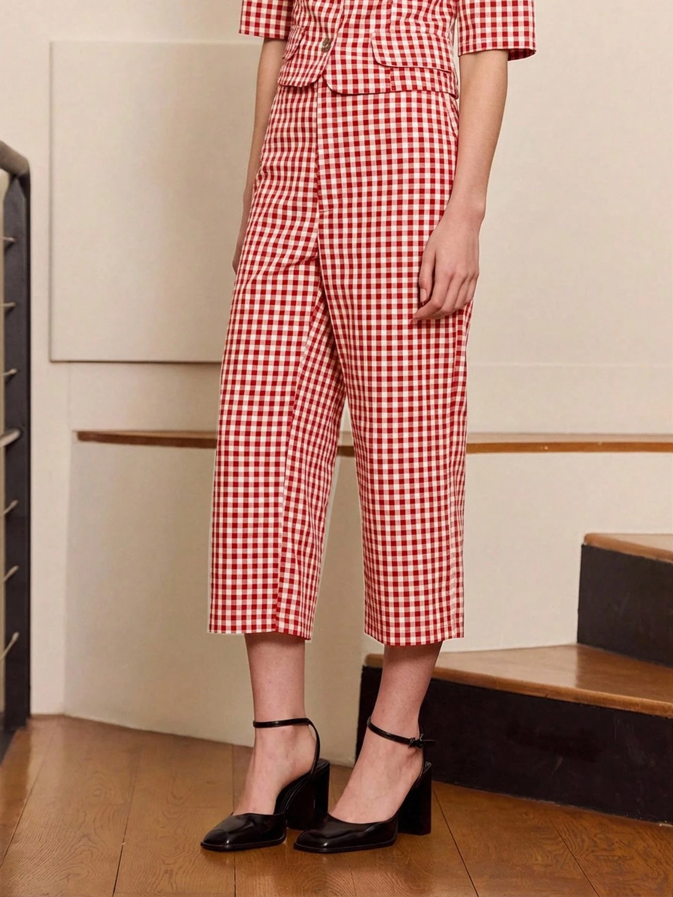 Pantaloni a gamba larga a quadri verdi in stile vintage carino