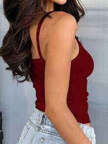 Women's Solid Color Minimalist Camisole - Burgundy - View 2