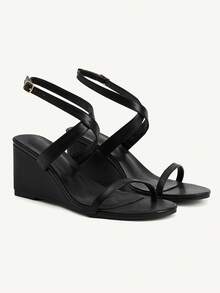 CUCCOO CHICEST Women's Casual Buckle Design Wedge Sandals For Daily Wear - Black - View 2
