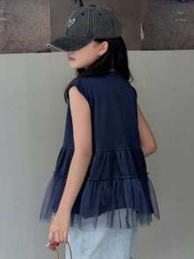 Dazy Kids 少女圆领无袖印花T恤，夏季 - 藏蓝色 - 查看 2