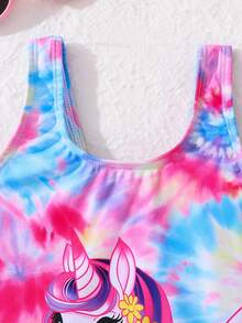 SHEIN 女童扎染卡通印花连体泳衣带裙套装 - 彩色 - 查看 6