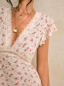 Poéselle Women's Elegant Ditsy Floral Contrast Lace Ruffle Hem Summer Dress - Multicolor - View 6