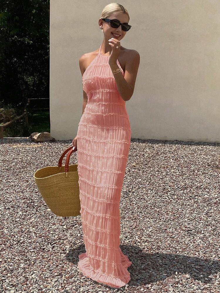 Vacation Style Tie-Up Halter Dress For Women