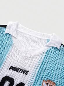 ROMWE MEN Prep Áo thun nam tay ngắn phối màu tương phản, cổ khoét rỗng, kiểu dáng thường ngày. - Màu xanh nhạt - Xem 4