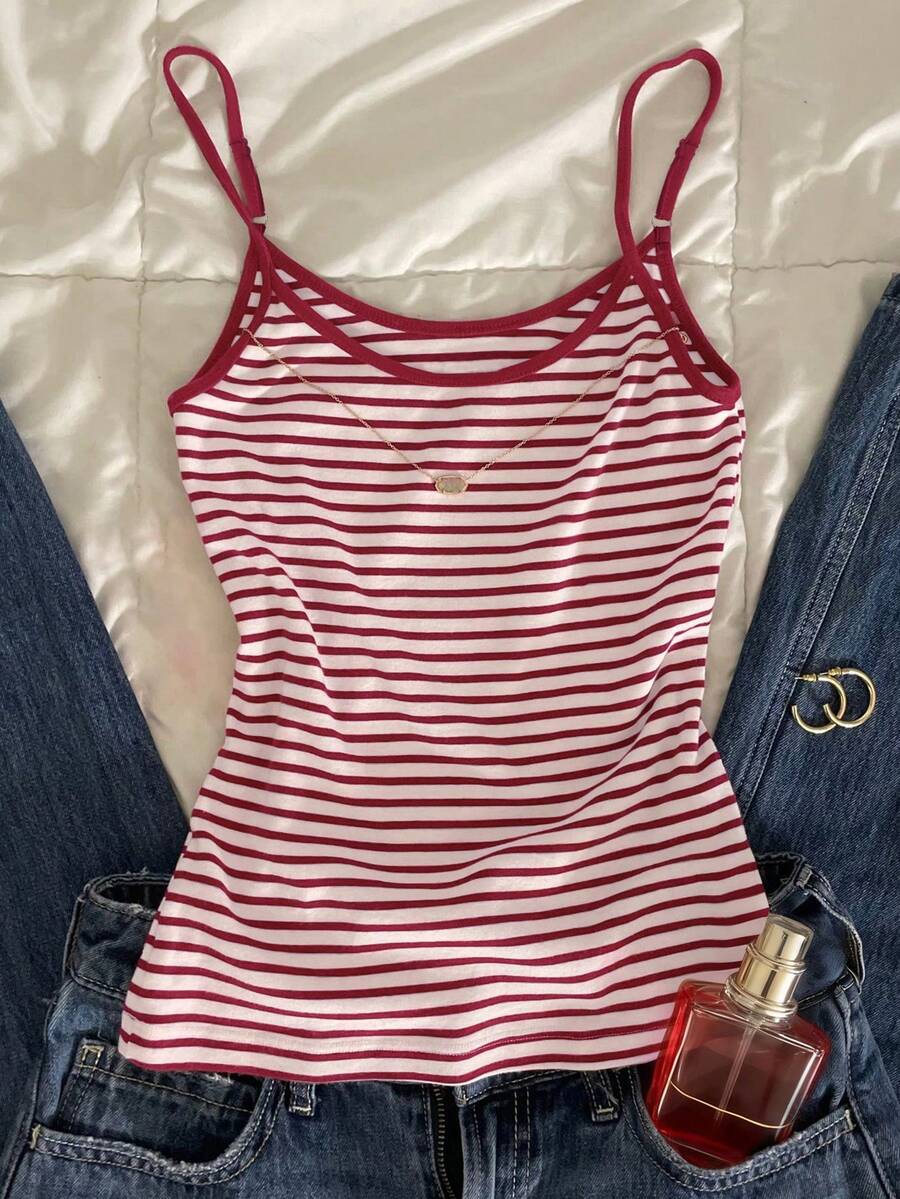 Glimmora Women's Striped Casual Versatile Daily Wear Camisole - Red - View 1