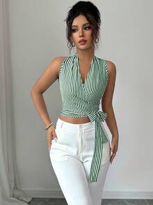 Elenzga Áo tank top dệt kim dành cho nữ, kiểu dáng giản dị và thanh lịch, thích hợp cho kỳ nghỉ hè. - Màu xanh lá cây đậm - Xem 5
