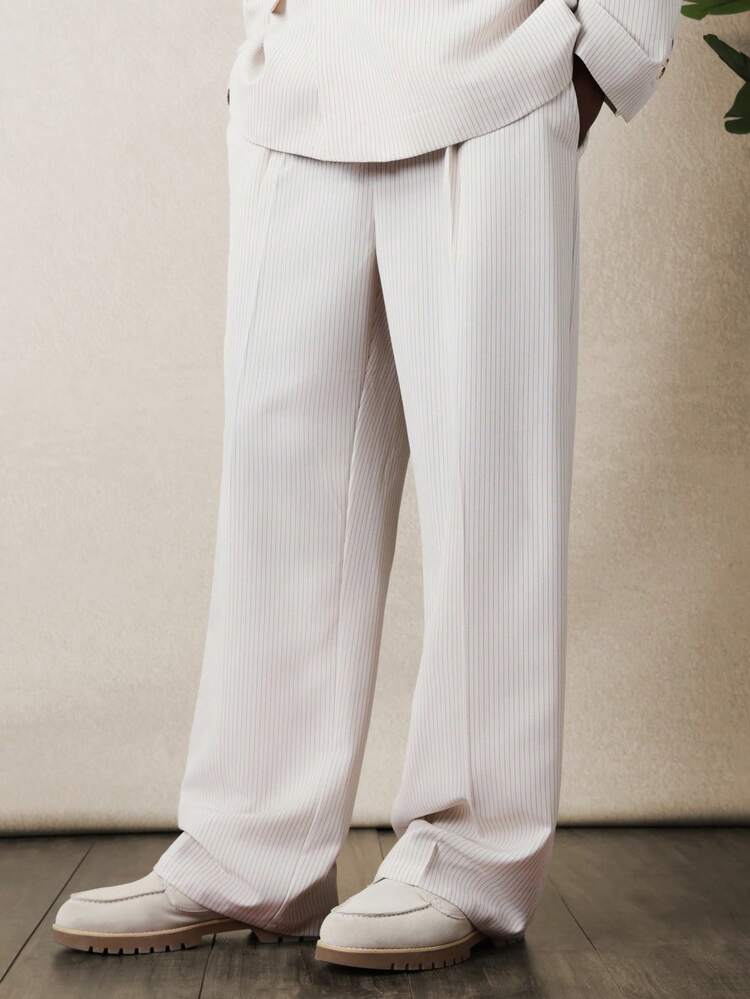 Ribbed Knit Straight Leg Suit Trousers