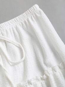Sweetra Textured Fabric Tie-Up White Cake Flare Skirt For Women - White - View 4