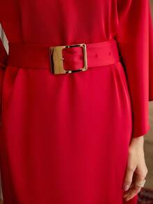 ZEYLAH Rochie maxi arabe elegantă, simplitate, culoare solidă, cu mâneci evazate, cu talie largă, oblică, cu halter și umeri - roșu - Vizualizare 3