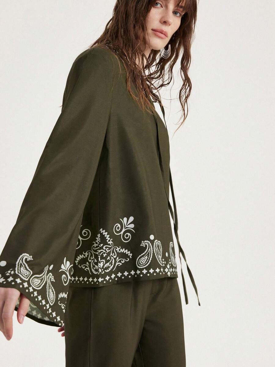 Frievida 新款优雅波西米亚风腰果花印花水洗仿女式两件套 - 彩色 - 查看 1