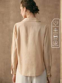 Arave 女士梭织亮片设计休闲约会衬衫 - 杏色 - 查看 3