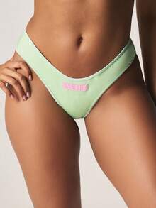 Missguided x Playboy Sage Mint Thong Underwear With Pink Logo Detail Slip On Intimates Low Rise Seamless String Bikini Brief Everyday Basic Comfort - Green - View 1