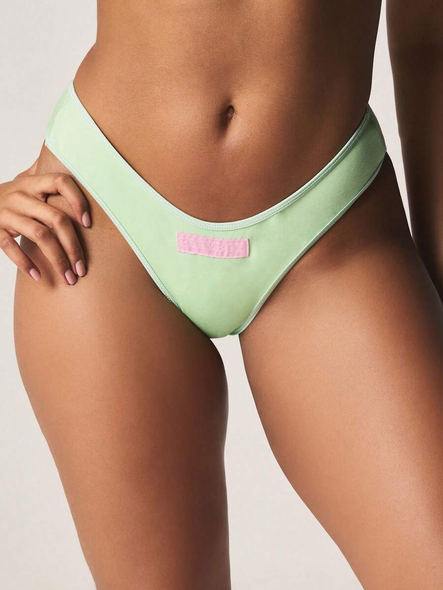 Missguided x Playboy Sage Mint Thong Underwear With Pink Logo Detail Slip On Intimates Low Rise Seamless String Bikini Brief Everyday Basic Comfort - Green - View 1