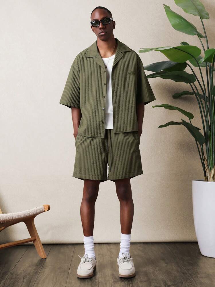 Textured Shirt And Shorts Co-Ord Set