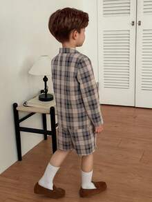 DAZY 男童绅士格子印花单排扣西装外套和短裤 - 卡其色 - 查看 4