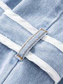 少女休闲时尚百搭浅蓝色水洗牛仔套装 - 藍色 - 查看 6