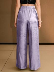 MOTF PREMIUM METALLIC COATED FABRIC FASHION LOOSE WIDE LEG SUIT PANTS - Purple - View 4