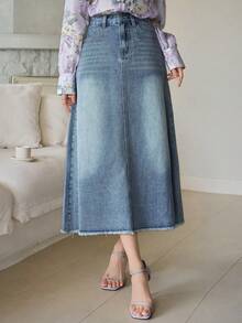 DAZY 女士休闲水洗A字牛仔迷你裙，春夏款 - 藍色 - 查看 7