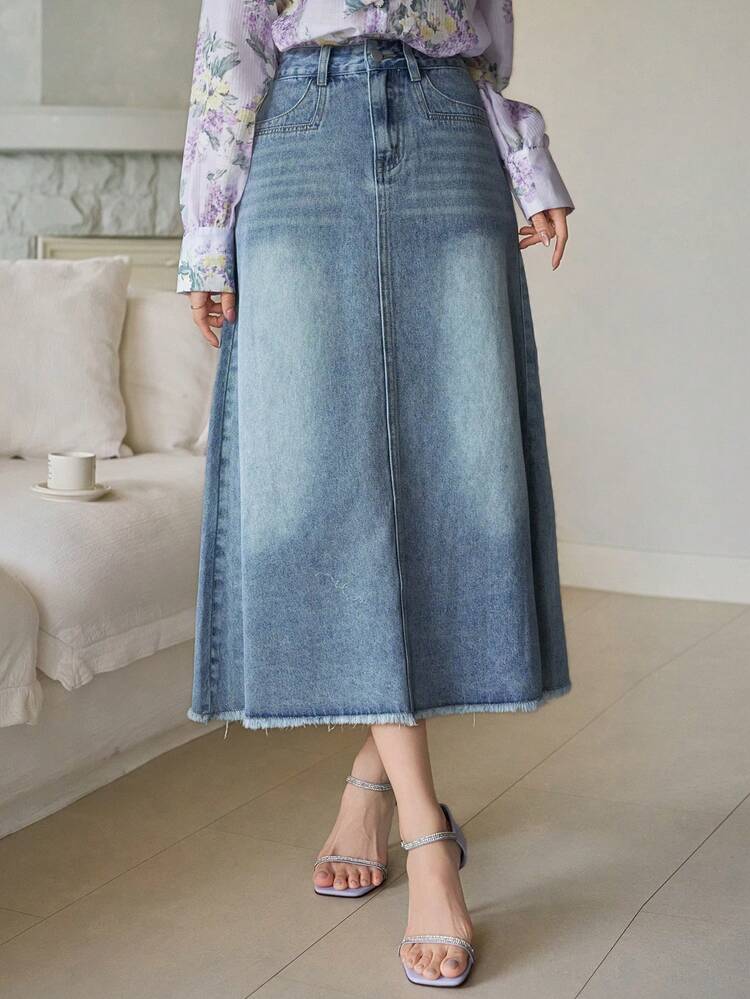 Women's Casual Washed A-Line Denim Mini Skirt, Spring/Summer