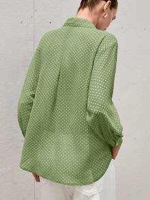 Aveloria Modichic Minimalist All-Match Versatile Black & White Chiffon Polka Dot Sheer Collar Long Sleeve Blouse, Suitable For Spring & Summer - Green - View 2