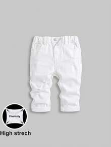 SHEIN Baby Boys' Lightweight Washed Soft Denim Jeans, Spring/Summer - White - View 1