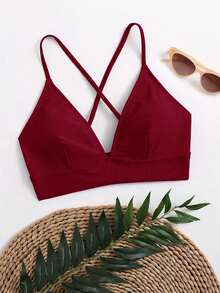 Swim Basics بكيني ملابس علوية بلون واحد للعطلة على الشاطئ - عنابي اللون - مشاهدة 3
