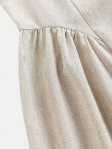 Firerie Kids 少女新款圆领镂空撞色系带腰侧荷叶边下摆无袖褶皱连衣裙，后背拉链，时尚、年轻、优雅、百搭，收腰设计，适合春、夏、秋、冬四季穿着。 - 杏色 - 查看 5