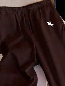 SHEIN EZwear 女士休闲度假阔腿裤，适合夏季和度假穿着 - 棕色 - 查看 4