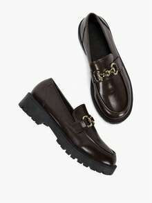 Alvarani Giày sandal đế xuồng màu đen thời trang mùa xuân/hè, mũi tròn, đế dày, thiết kế dây xích, đa năng dành cho nữ, thích hợp cho các bữa tiệc âm nhạc Eid Al-Adha. - màu nâu - Xem 10