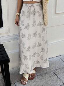 DAZY Chân váy chữ A in họa tiết thường ngày dành cho nữ - Màu be - Xem 3