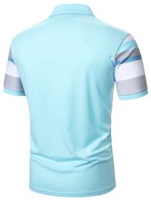 Manfinity Homme Men's Half-Placket Raglan Short Sleeve Casual Striped Polo Shirt, Summer - Multicolor - View 2