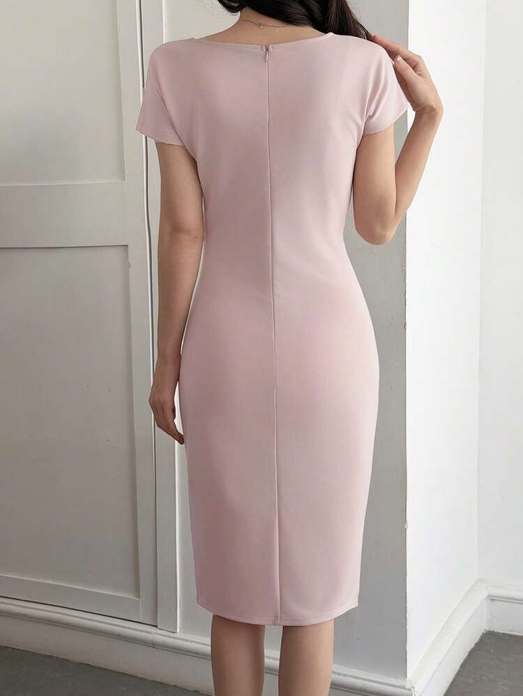 Elegant Sexy Asymmetric-Shoulder Ruched Waist Fitted Bodycon Dress For Women Summer Sundress
