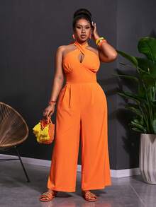 Veslaya Bộ jumpsuit nữ cỡ lớn mùa Xuân & Hè 2026, thích hợp cho các dịp lễ hội âm nhạc, lễ Phục Sinh, phong cách miền Tây, du mục, tiệc sinh nhật, lễ tốt nghiệp, đại học, sinh viên, thường ngày, dễ phối đồ, kỳ nghỉ, du thuyền, bãi biển, tắm nắng, xu hướng thời trang đường phố, khách dự đám cưới, đi làm, ăn sáng muộn, sân bay, tiệc tùng, dã ngoại, dạ hội sang trọng, vũ hội, thường ngày. Jumpsuit ống rộng ôm sát màu cam cao cấp, dây buộc cổ chéo, kiểu dáng Kingsday, jumpsuit nữ màu cam, jumpsuit cổ yếm. - trái cam - Xem 7