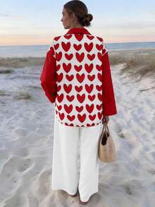 SHEIN Lunessa 女士宽松爱心印花两件套度假套装 - 彩色 - 查看 2