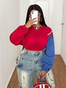 Maweii Women's Casual Loose Contrast Color Plus Size Sweatshirt, Suitable For Daily Casual And Sports Wear - Multicolor - View 6