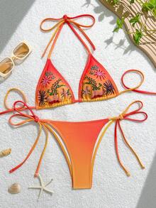 Swim Mod Bộ bikini tam giác đính cườm hoa văn ombre mùa hè mới dành cho nữ, kiểu cổ yếm, thích hợp cho kỳ nghỉ biển. - Nhiều màu - Xem 3