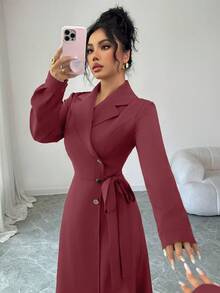 Elenzga Ladies Weave Elegant Autumn Long Dresses For Vacation - Red - View 7