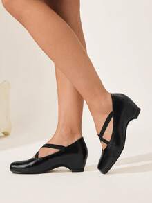 CUCCOO CHICEST Women's Square Toe PU Leather Criss-Cross Strap Ballet Shoes, Black, Minimalist & Versatile For Daily Wear And Commute Wedding Shoes Spring Shoes Bride Shoes - Black - View 6