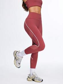 Eassivo Eassivo 女士高端印花瑜伽裤，提臀紧身打底裤，适合专业跑步、训练和健身 - 酒紅色 - 查看 4