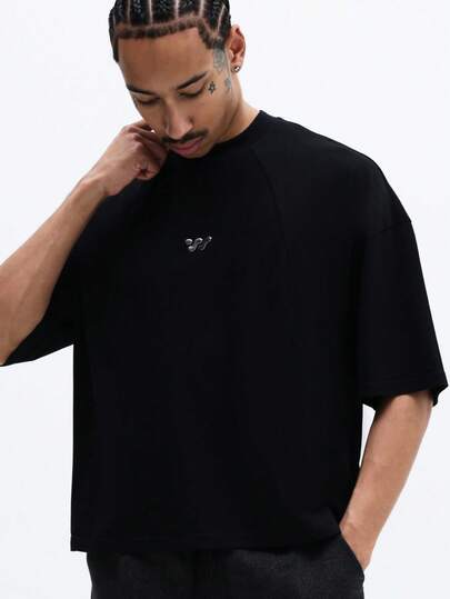 SUMWON Men's Oversized Crew Neck Short Sleeve T-Shirt With Small Chest Logo Casual Streetwear Summer Everyday Wear