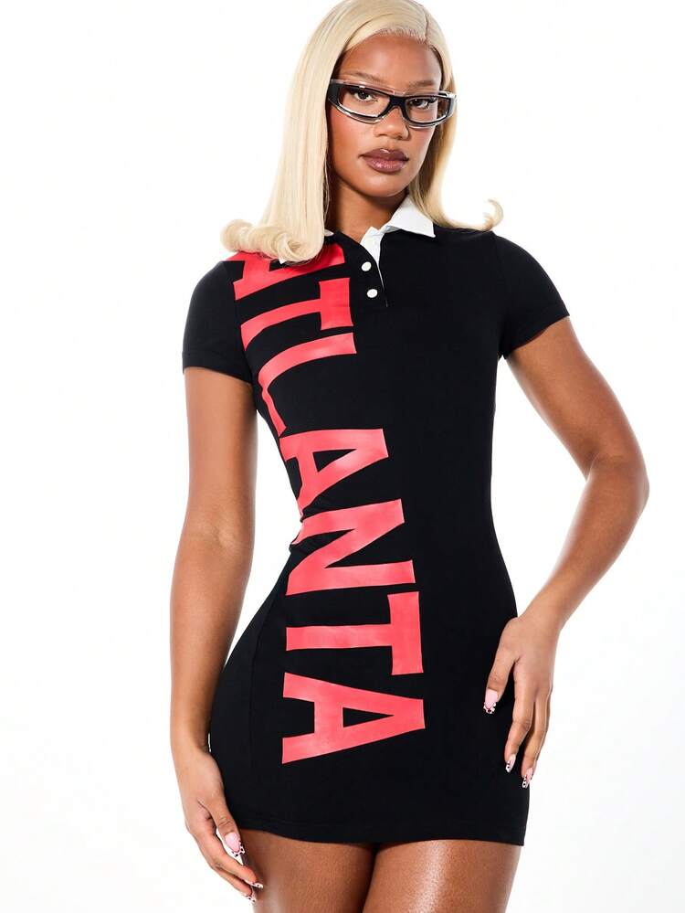 SUMWON WOMEN Polo Collar Mini Dress With Side Print