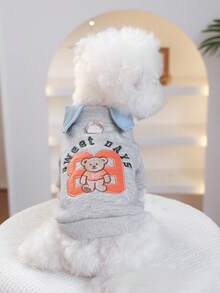 PETSIN 1pc Cat/Dog Universal Clothes, Cute College Style Bear Fake Two-Piece Pullover, Fashionable Casual Sports Shirt - Multicolor - View 5