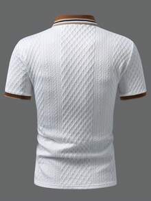 Manfinity Homme 男士紋理素色珠地針織 Polo 衫，學院風圖案 Polo 男士高爾夫球衫，正式款 - 白色 - 查看 2