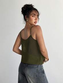 Aloruh 女士纯色吊带荷叶边系带休闲夏季时尚背心 - 軍綠色 - 查看 2